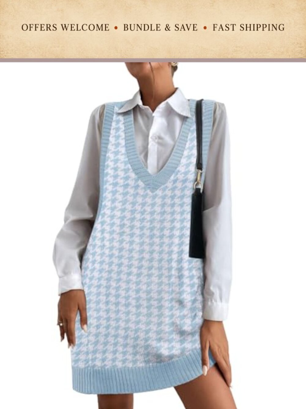 Sleeveless V-Neck Knit Sweater Vest Loose Fit Pullover with Pockets